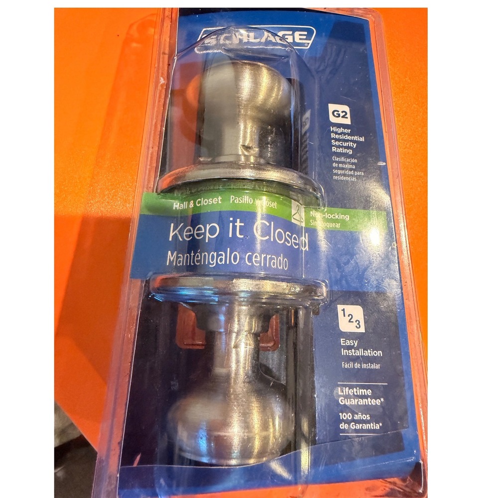 Schlage G2 Hall and Closet Door Knob Satin Nickel Non-Locking Passage Set